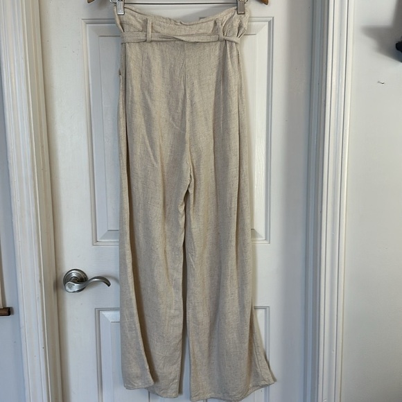 Lulus linen blend paper bag waist pants medium cream - Picture 4 of 7